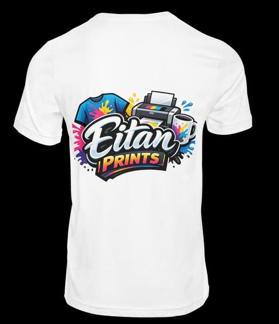 Camisa blanca impresa con el logo de Eitan Prints